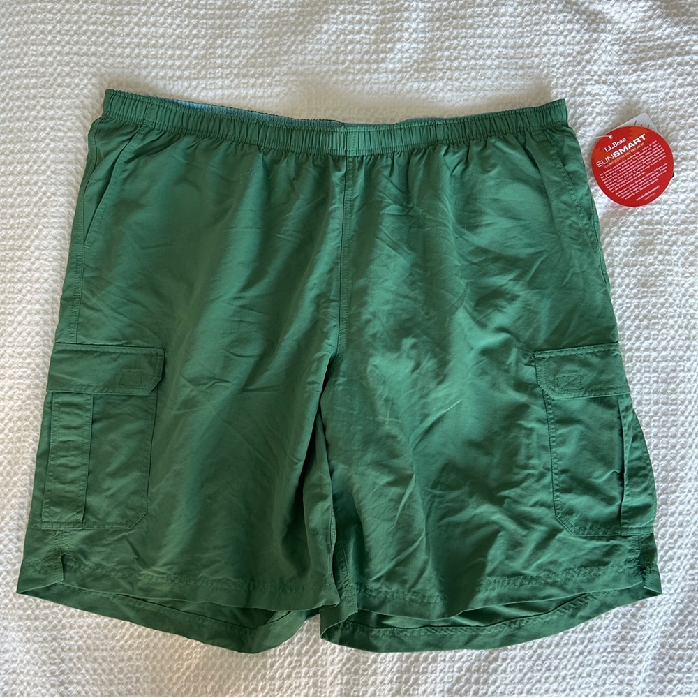 NWT LL Bean Supplex Green Cargo Swim Trunks with UPF 50, Size XXL